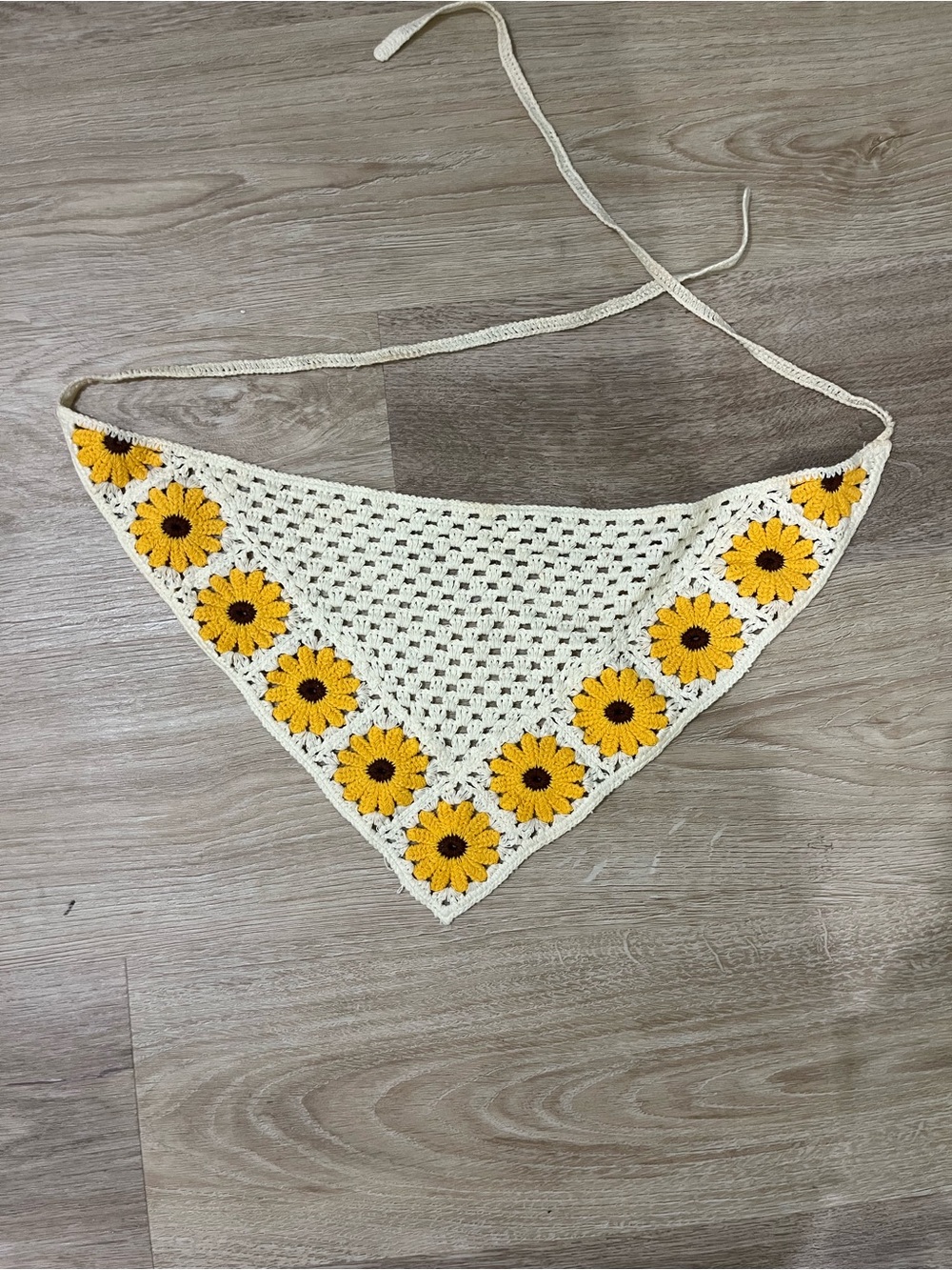 Crochet Sunflower Headscarf - Yellow & Cream